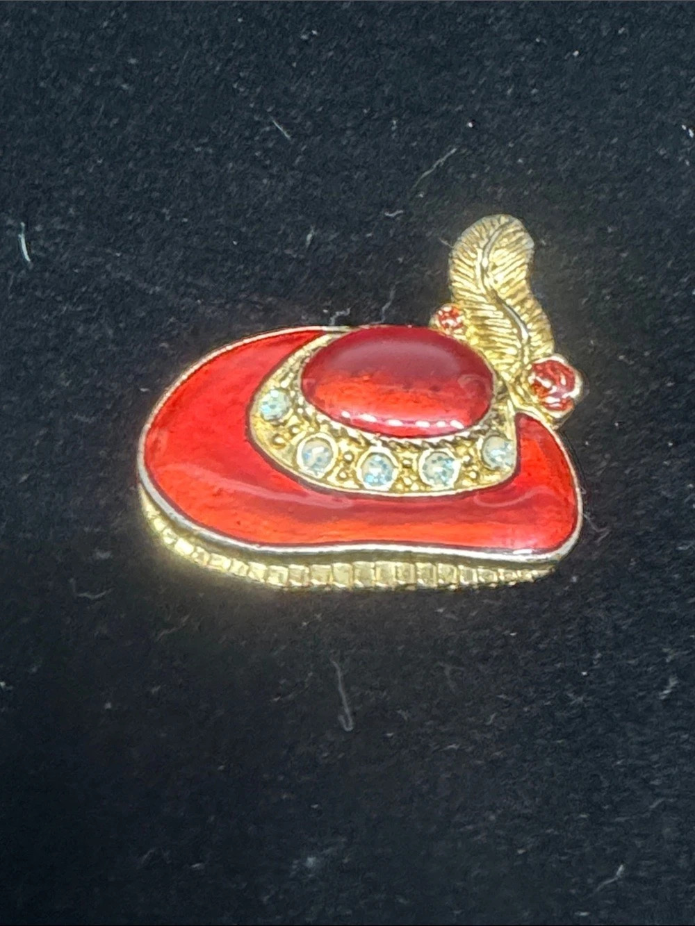 Red Hat Enamel Jeweled Brooch/Pin